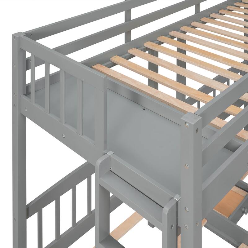 Bunk Bed,Triple Bunk Bed with Drawers, Gray