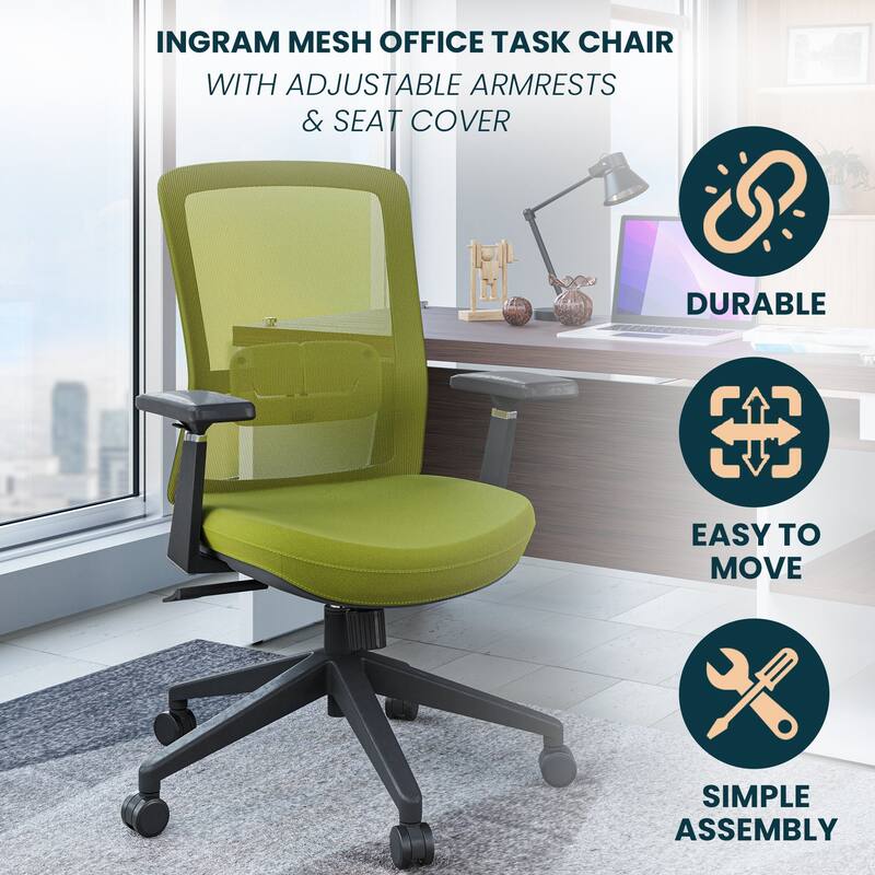 Ingram Contemporary Ergonomic Mesh Office Chair - Adjustable Height & Armrests, Mid-Back Swivel Desk Chair for Home Office