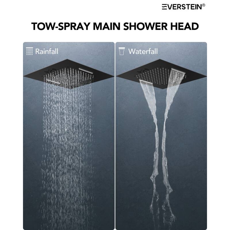 20" Thermostatic Shower System, 64-Color LED Mood Lighting 2-Functions Shower Head with Bluetooth Music & 3 Body Jets