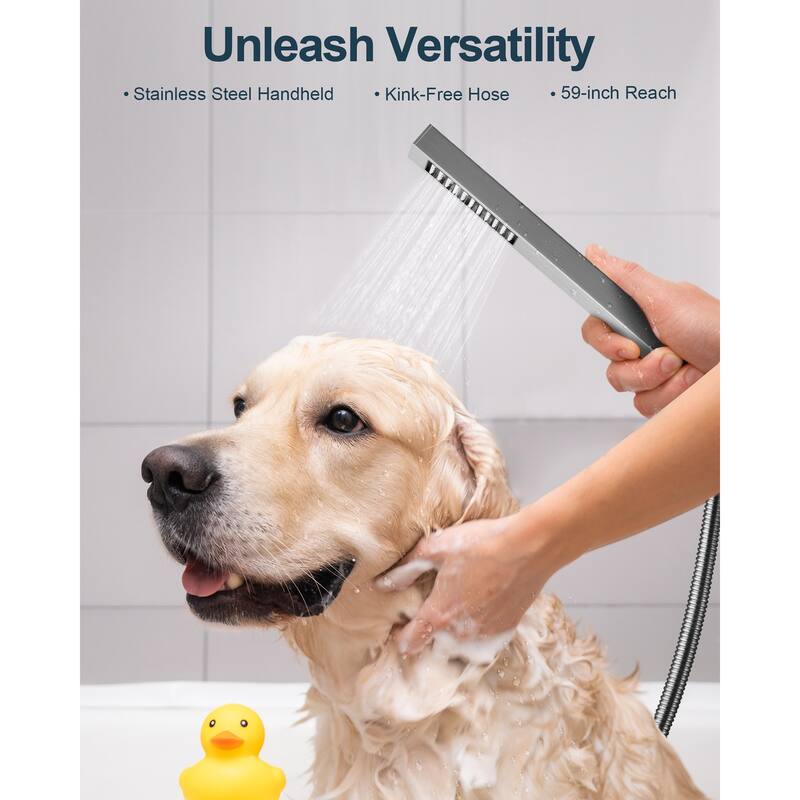 GRANDJOY LUXURY Shower Faucet Set 28"*16" Ceiling Mount Shower Head Body Jets Handheld Spray with Slide Bar LED Music