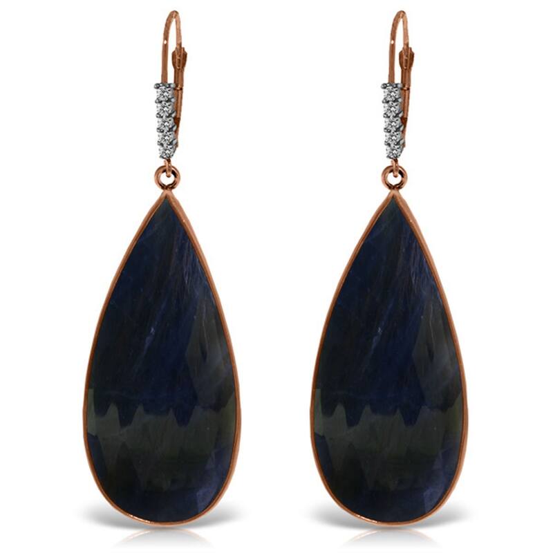 14K Solid Gold Diamonds Leverback Natural Sapphire Gemstone Earrings - Rose