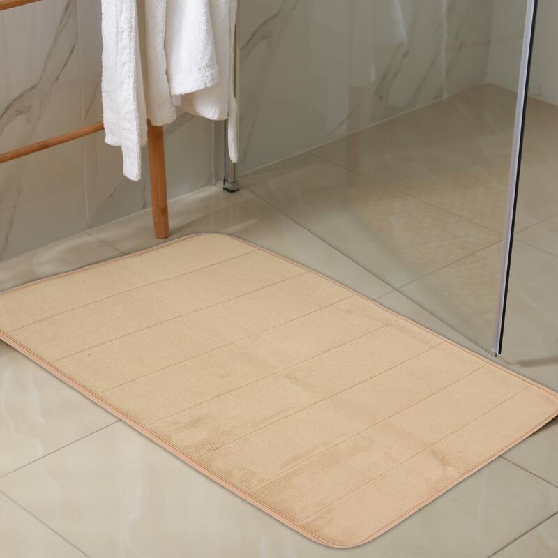 2 Pcs Memory Foam Bathroom Mat Non Slip Soft Bath Mats Rugs, Machine Washable - Camel - 23.62"x 15.75", 47.24"x 19.69"