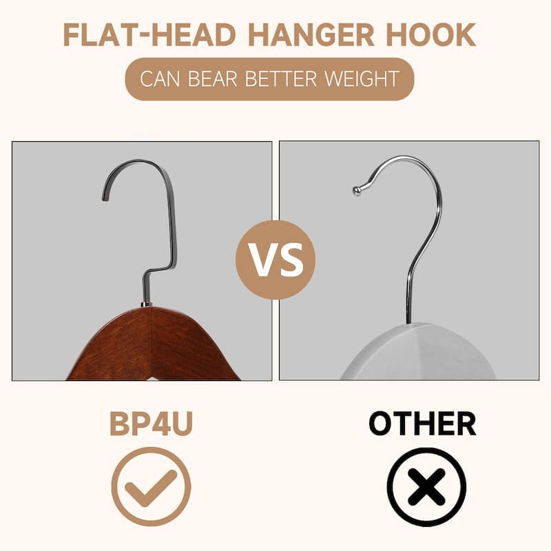 BP4U Premium Wide Shoulder Wooden Suit Hangers, Heavy-Duty Non-Slip Solid Wood Coat Hangers with Locking Bar