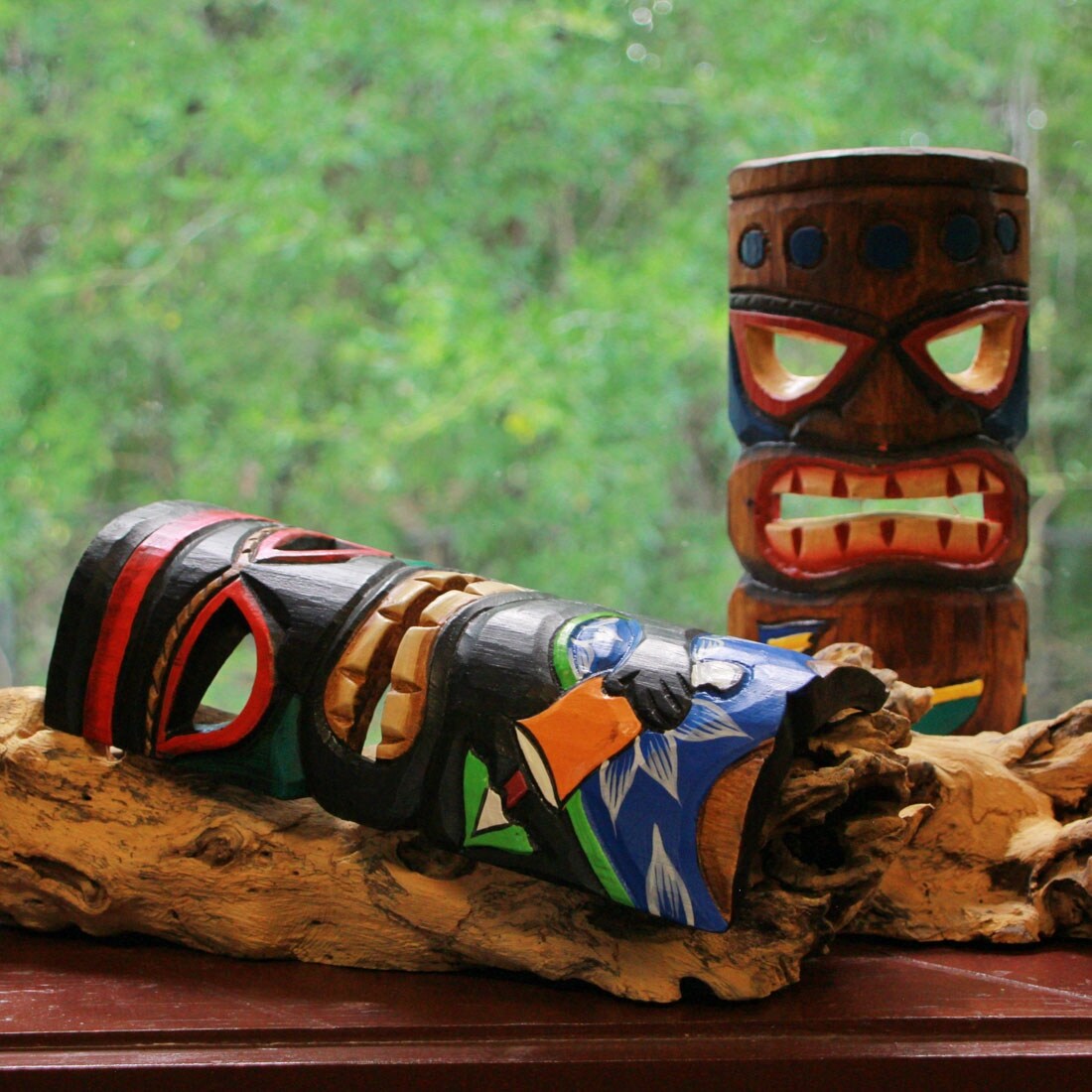 ハワイアン　TIKI 5体セット Zeckos Set Of 5 Polynesian Decor Style Wooden Tiki Masks 12 Inch