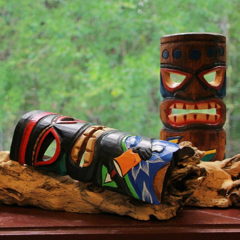 Zeckos Set Of 5 Polynesian Decor Style Wooden Tiki Masks 12 Inch