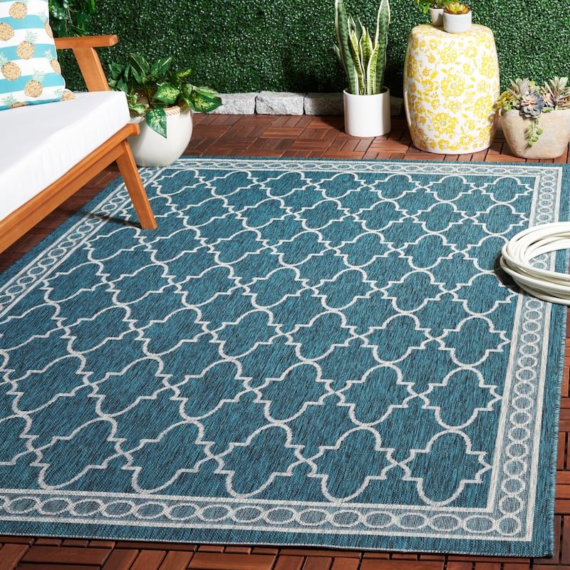 SAFAVIEH Courtyard Shahrzad Indoor/ Outdoor Waterproof Patio Backyard Rug - 5'3" x 7'7" - Blue/Grey