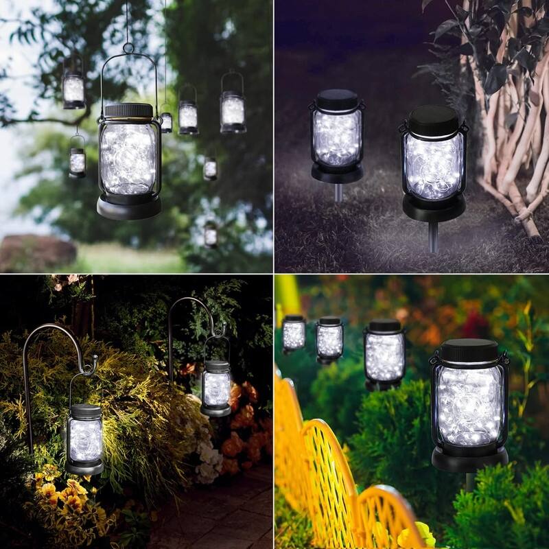 4 Pack Solar Hanging Lantern with Stakes