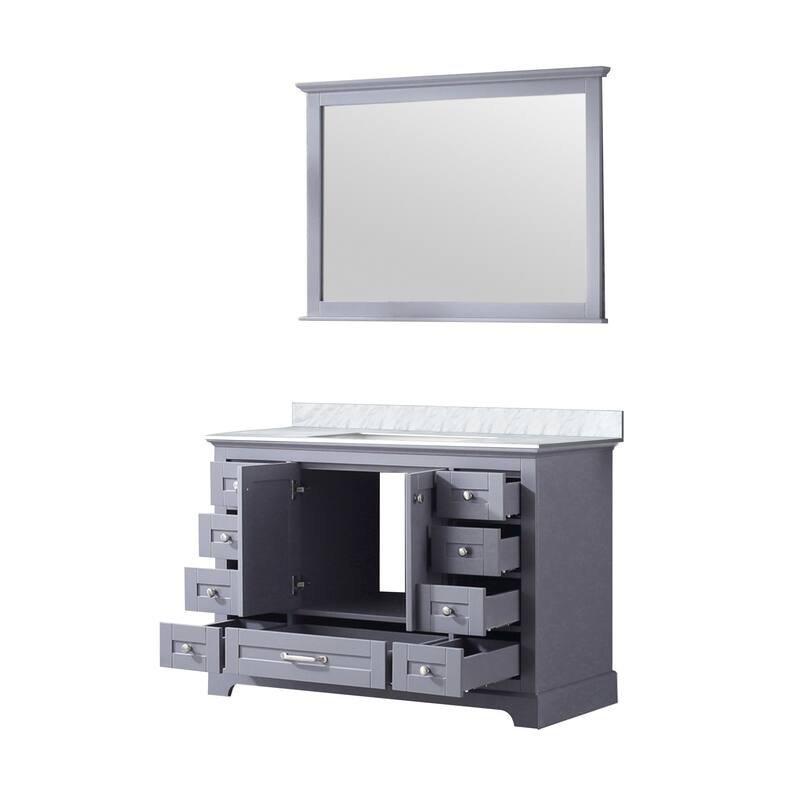 Dukes 60 in. W x 22 in. D Navy Blue Double Bath Vanity, Carrara Marble Top, and 58 in. Mirror