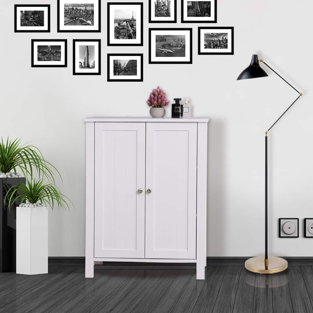 Anmytek White Bathroom Floor Storage Cabinet Double Door Adjustable Shelf