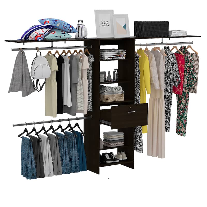 Closet System with three Top Shelves for Bedroom, Black