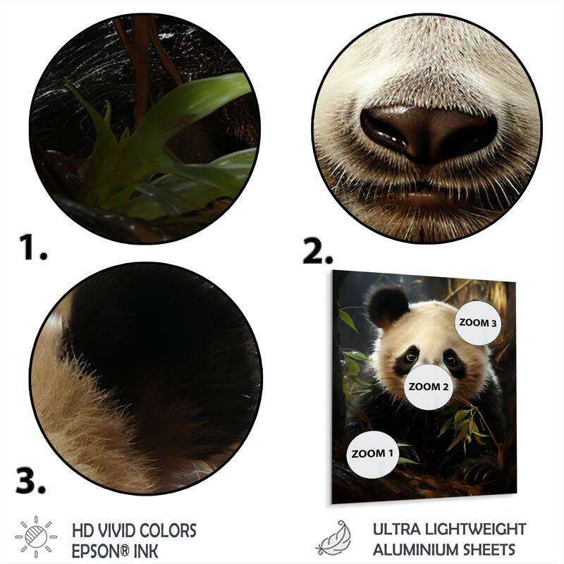 Designart "Pandas Play III" Panda Animal Metal Wall Art - White Metal Wall Décor Modern Metal Art Work