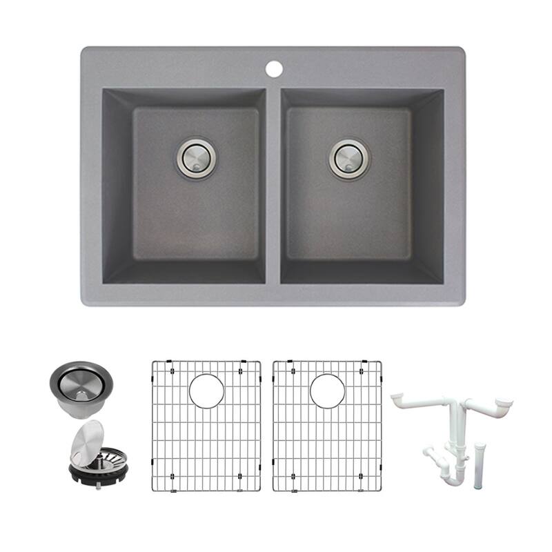 Transolid K-RTDE3322 Radius 33-1/16" Drop In Double Basin Granite - Grey