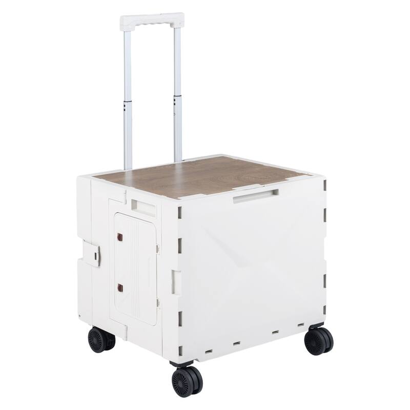 Gymax Foldable Utility Cart on 4 Rotate Wheels w/Telescoping Handle - White