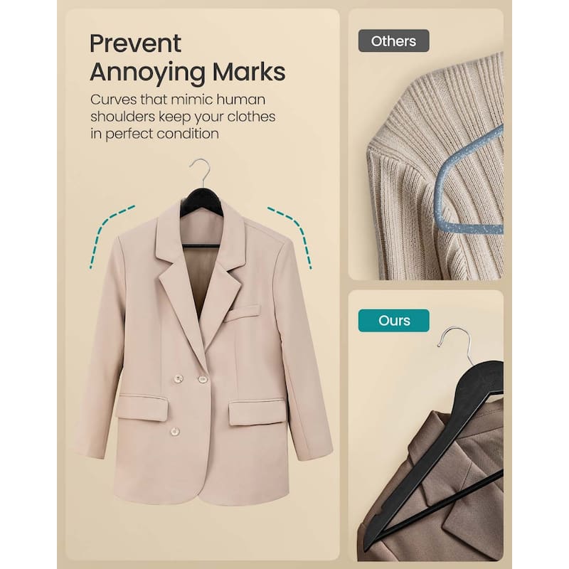 Birch Wood Hangers with Metal Hooks, Slim Design, and 360 Swivel