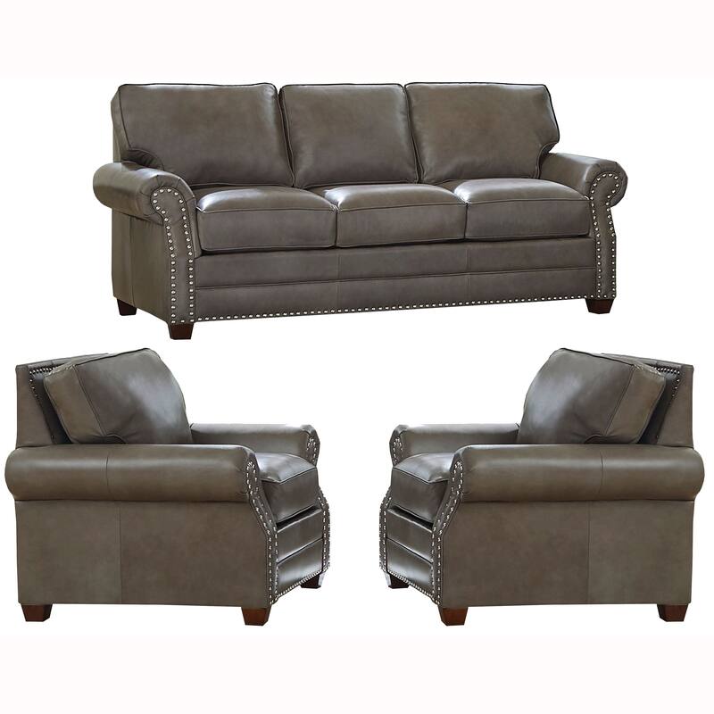 Made in USA Vernon Top Grain Leather Sofa and Two Chairs Set