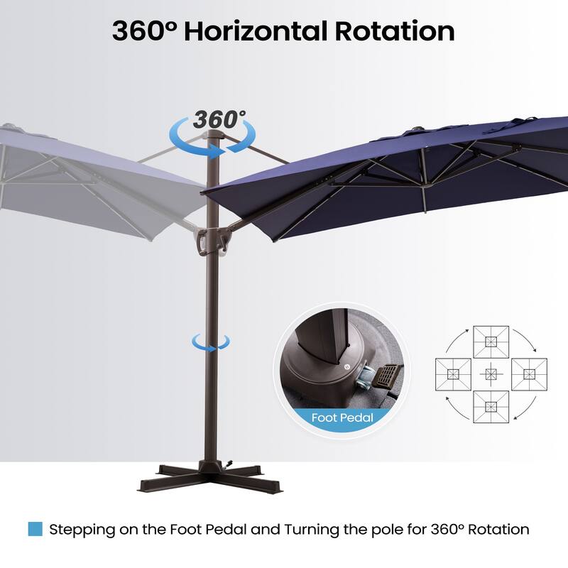 9 x 11 ft Patio Cantilever Offset Umbrella 360-degree Rotation with Base