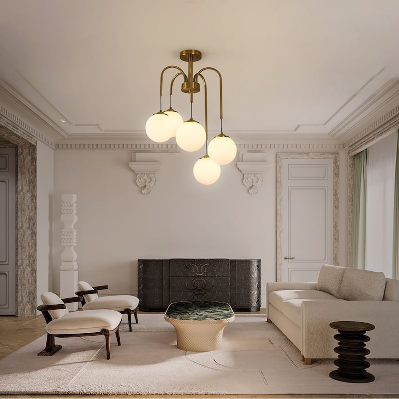 5-Light Sputnik Semi Flush Mount - Brass