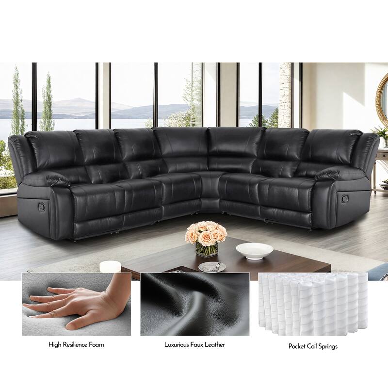 129''W Faux Leather 6-Seat Large Manual Reclining Sectional Sofa