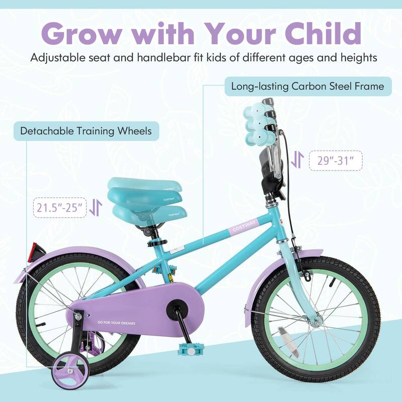 Costway 16" Kids Bike with Adjustable Saddle Handlebar Removable