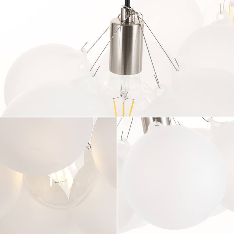 Rhys 24" 3-Light Mid-Century Glam Frosted Glass Orb LED Chandelier, White/Brushed Nickel, by JONATHAN Y