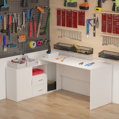 FUFU&GAGA Computer Desk Writing Table Workstation Reversible Cabinet