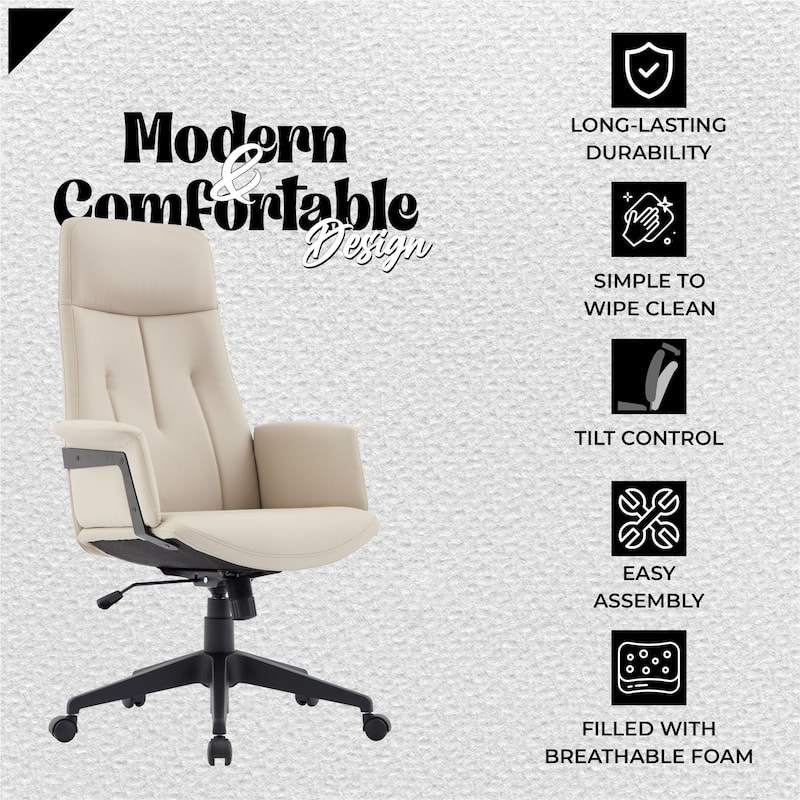 Infini Ergonomic Modern High Back Leather Executive Office Chair with Adjustable Height, Swivel, Padded Armrests & Iron Base