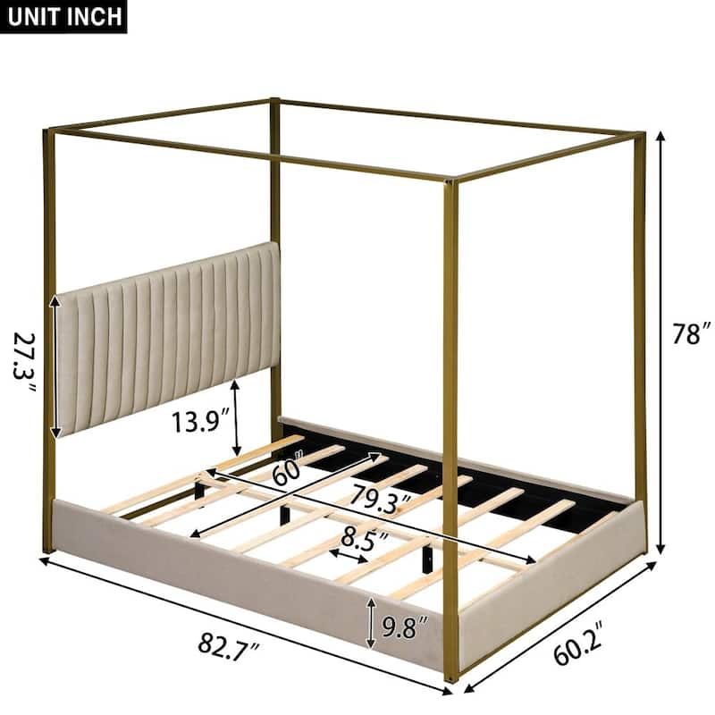 Queen Size Upholstery Canopy Platform Bed