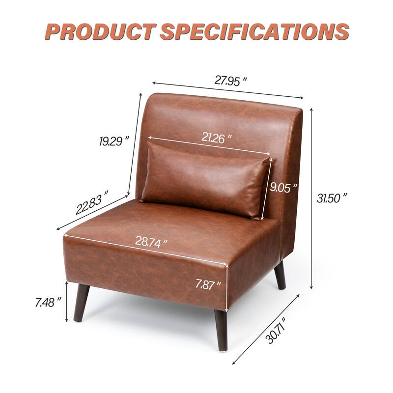 Accent Chair Upholstered Sofa Chair PU Faux Leather Wood Frame with Pillow - 28.74" W x 30.71" D x 31.50" H