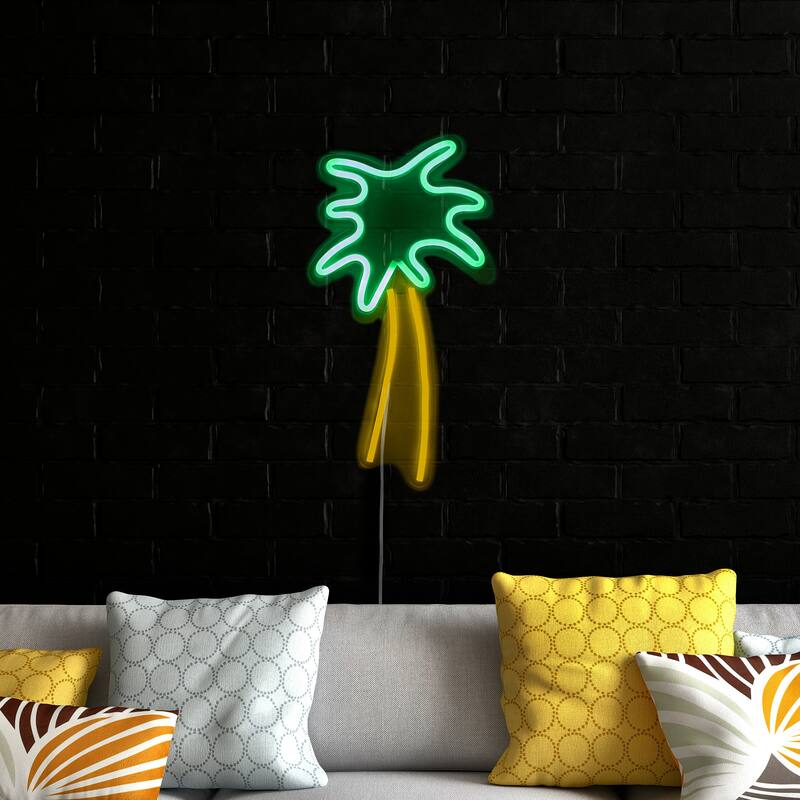 LED Palm Tree Neon Lighted Wall Art - 19" - Green and Yellow