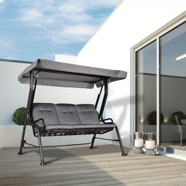 slide 2 of 25, Outsunny Outdoor Patio Porch Swing Bench with Included Adjustable Shade Awning & Comfort Padded Seating for Three People Black