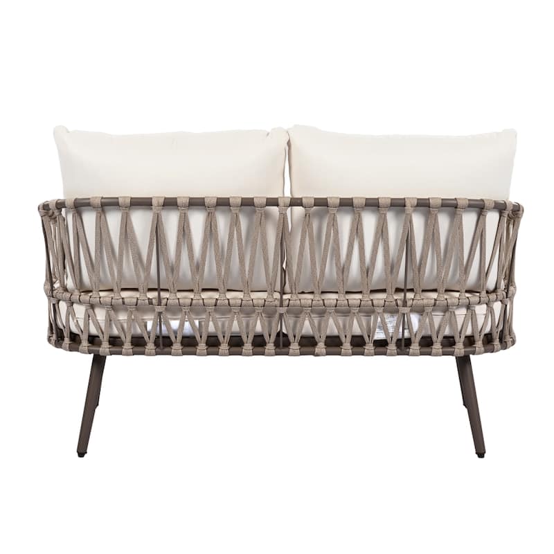 4-Piece Outdoor Patio Furniture Set, All Weather Sectional Furniture Set with Woven Rope Chairs and Coffee Table