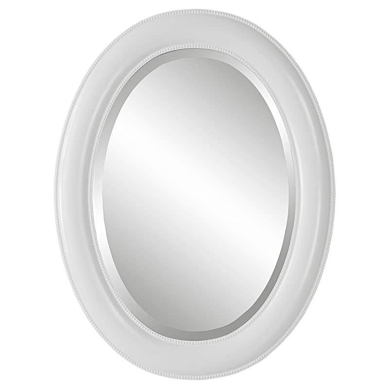Oval Beaded Bevel Wall Mirror - 29.25 x 22.25 x 1 - Crisp White