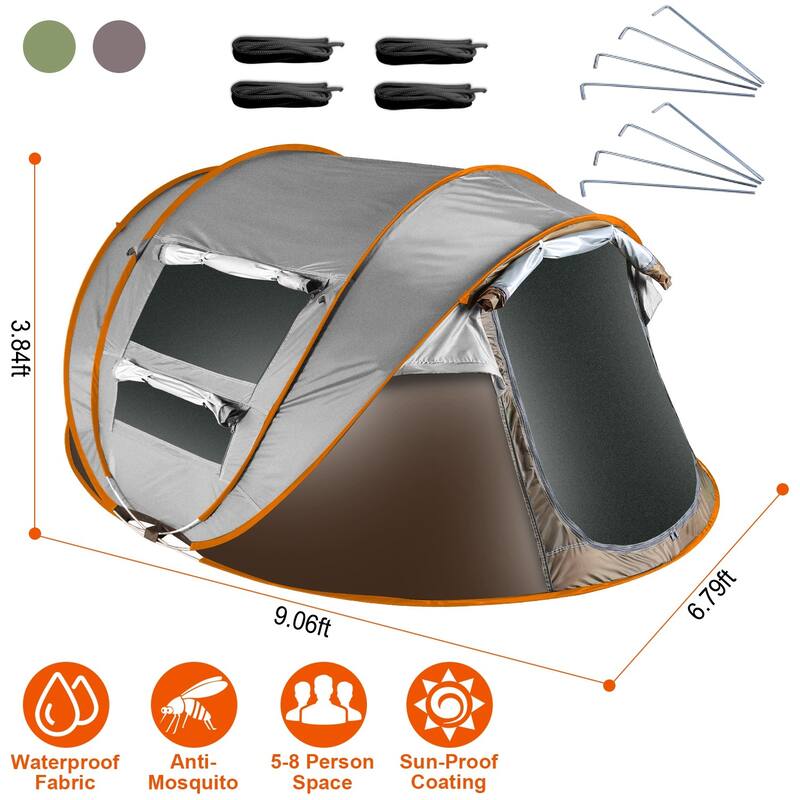 5-8 Person Pop Up Tent Waterproof Instant Setup With Mosquito Nets - 25.59x27.56x12.2in