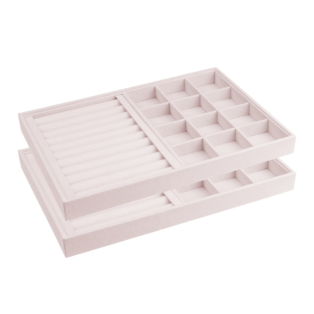 Set of 2 Stackable Velvet Jewelry Organizer Trays with Removable Dividers for Drawers, Jewelry Organizer Drawer Storage