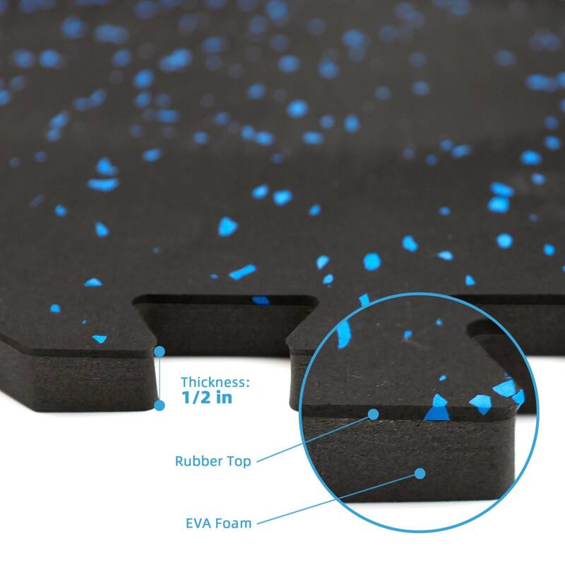 Black & Blue 24 in. x 24 in. x 0.5 in. Rubber&EVA Gym Flooring Tiles, Interlocking Anti-Fatigue Exercise Tile Mat