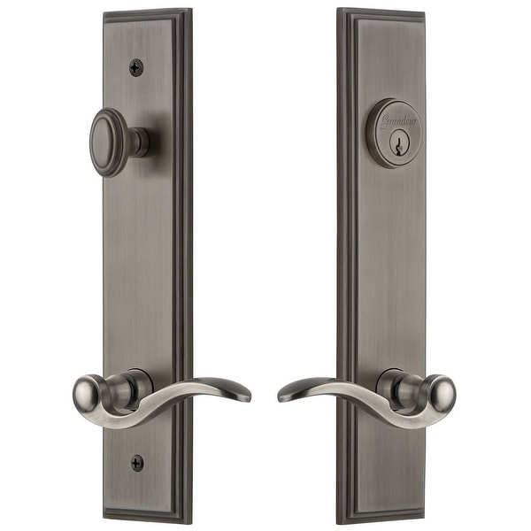 Grandeur CARBEL_TP_ESET_234_LH Carre Solid Brass Tall Plate Single Cylinder Keyed Entry Set with Bellagio Lever and 2-3/4"