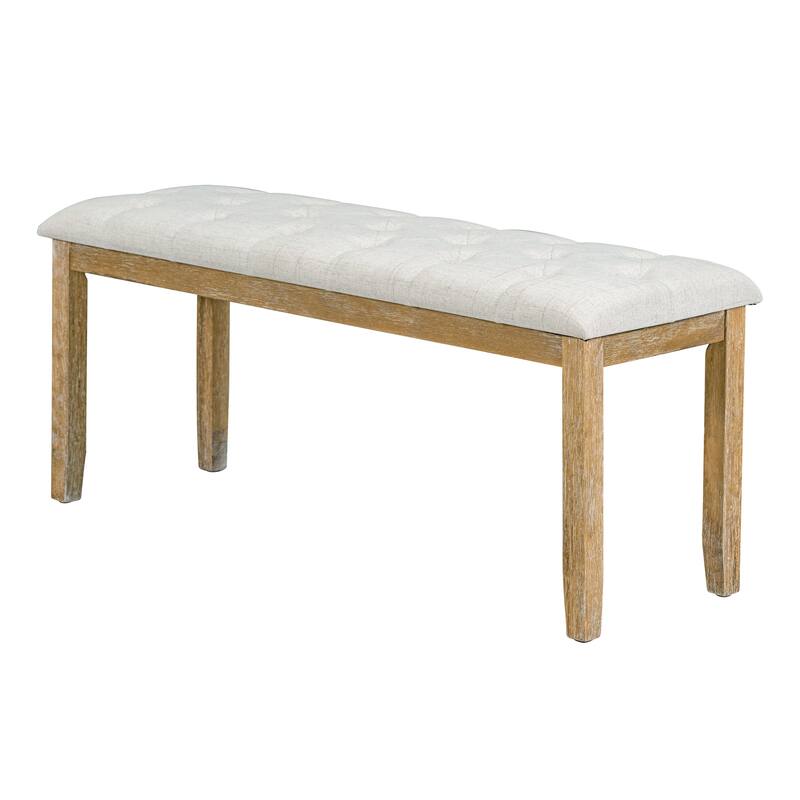 6-Piece Retro Rectangular Dining Table Set, Table with Unique Legs and 4 Upholstered Chairs & 1 Bench