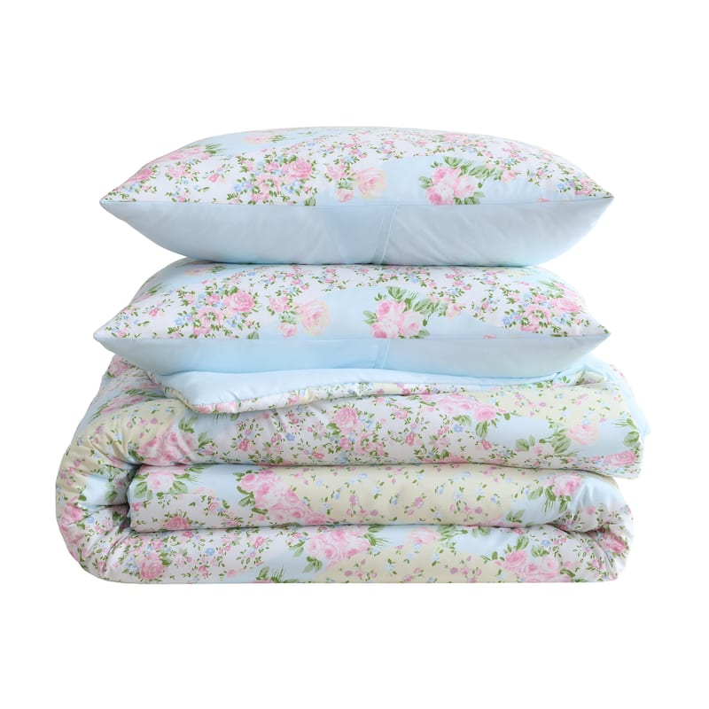 Betsey Johnson Patchwork Floral Reversible Blue Comforter Bonus Set
