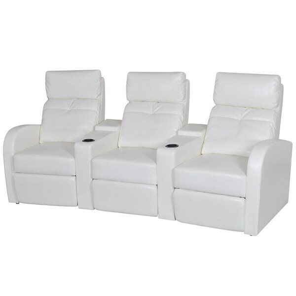 White Artificial Leather 3 Seat Home Theater Recliner Sofa Lounge W Cup Holder
