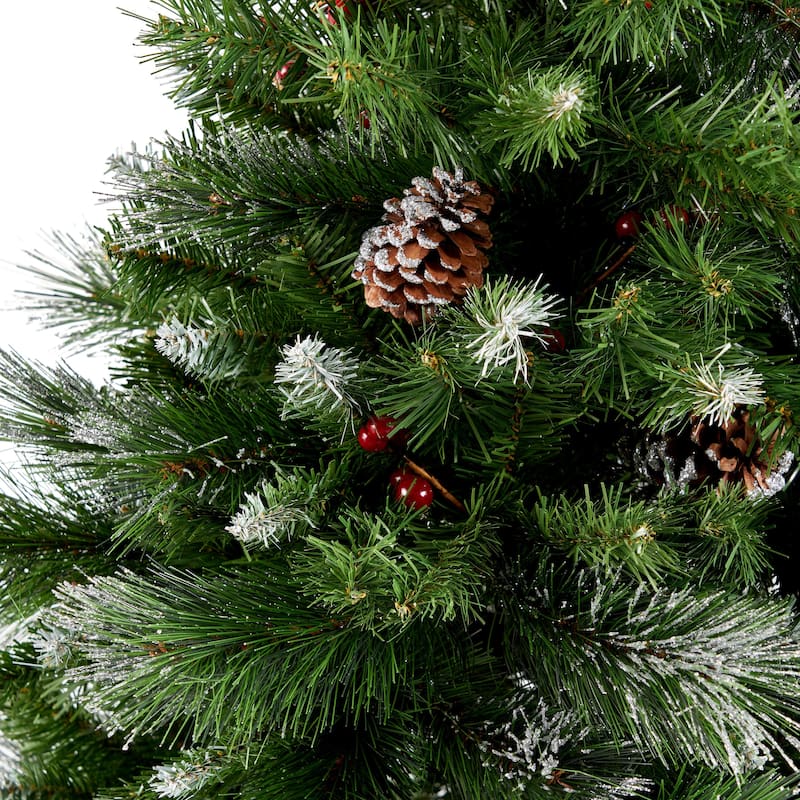 4.5-ft Spruce Pre-Lit or Unlit Artificial Christmas Tree with Glitter Branches Red Berries Pinecones by Christopher Knight Home