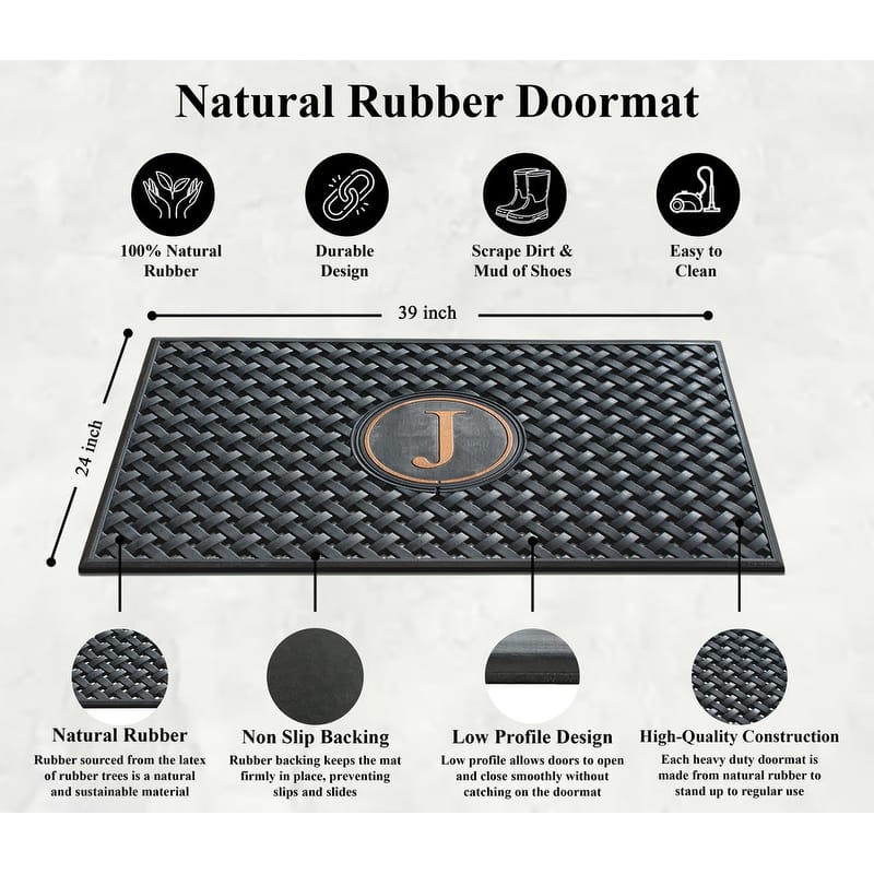 A1HC 100% Pure Rubber Monogrammed Front Door Mat 24" x39" Indoor Outdoor Doormat