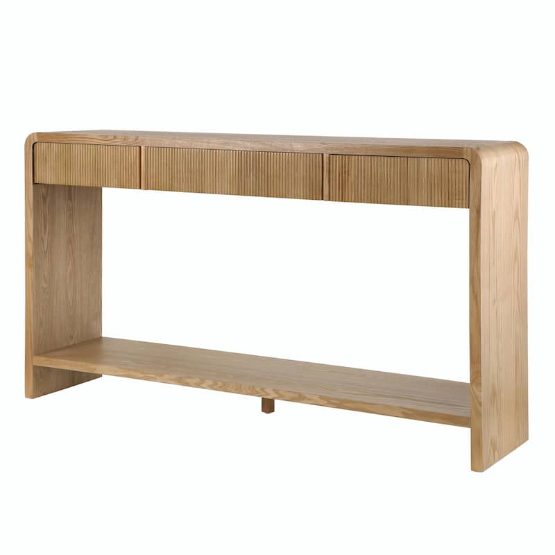 Modern 3-Drawer Console Table with Vertical Slats and Rounded Edges