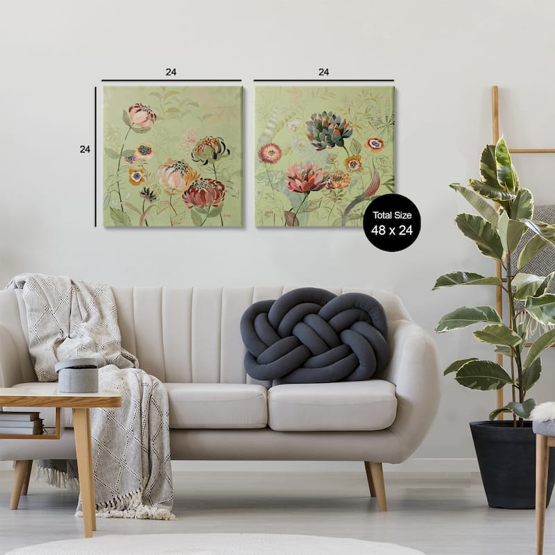 Stupell Chrysanthemums on Olive Green Canvas Wall Art Design By Dusza (Set of 2)