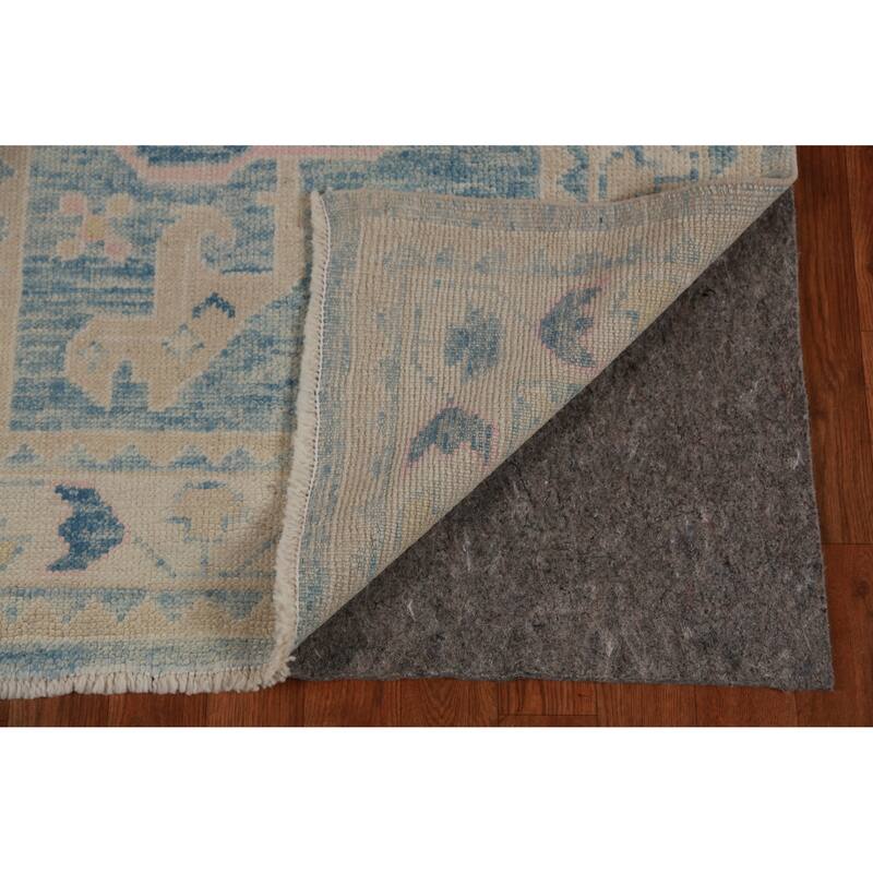 Hand Knotted Oriental 100% Wool Carpet Transitional Geometric Navy Blue & Blues Oushak Runner Rug - 12' 2'' X 3' 3''