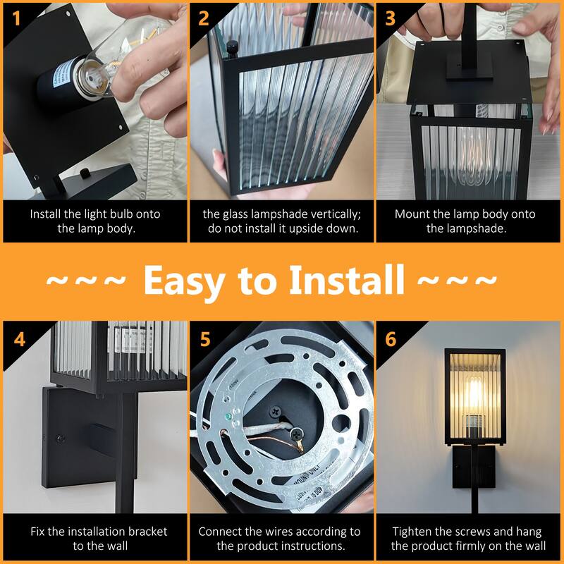 Outdoor Wall Sconce with Clear Ribbed Glass,Waterproof Exterior Wall Lantern for House Exterior/Front Door/Garage/Patio(2-PACK)