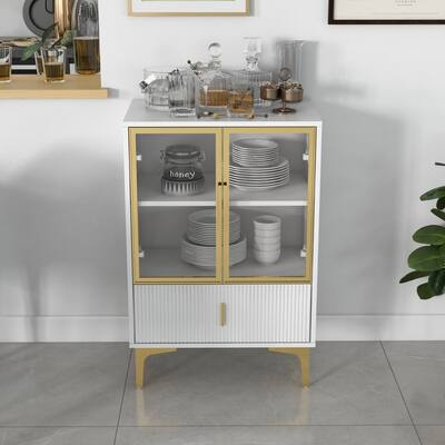 FESTIVITY 42 Inch Wine Cabinet With Two Doors & Drawers, Open Glass