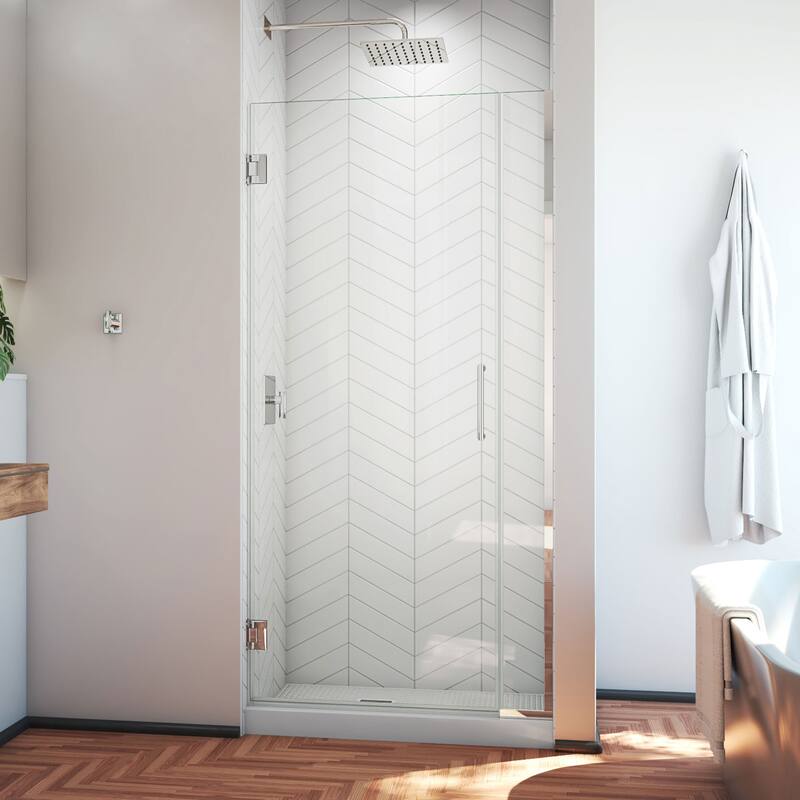 DreamLine Unidoor Plus 29-30 in. W x 72 in. H Frameless Hinged Shower Door, Clear Glass