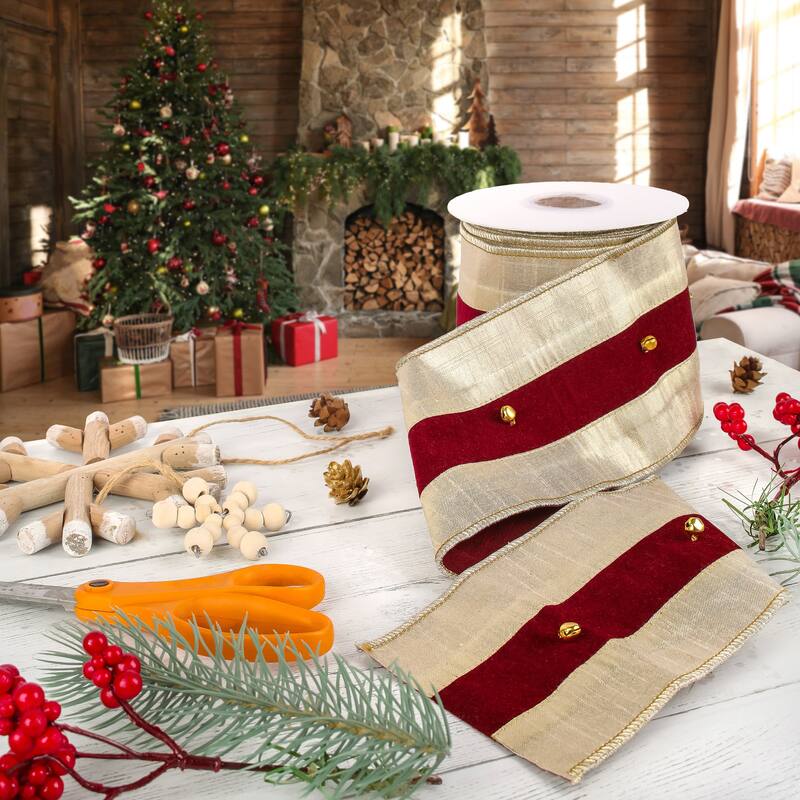 HGTV Home Collection Metallic Dupioni Velour Overlay Fused Ribbon, Gold, Gold, 3 in - 3 in