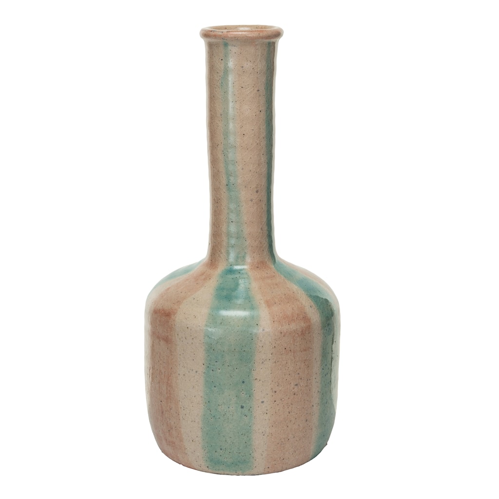Hand-Painted Terra-cotta Vase with Tall Neck and Crackle Glaze