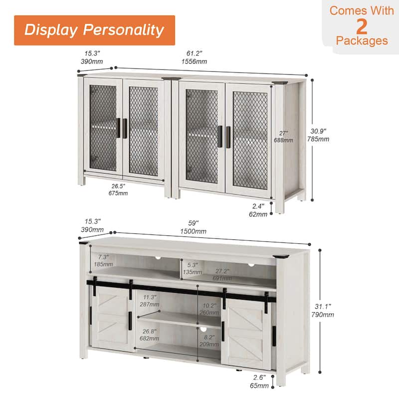 TV Stand with 5 Drawers and 2 Door Storage with Adjustable Shelf - 1 Pack